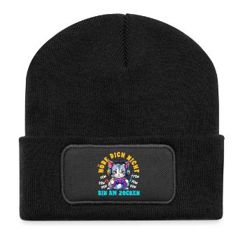 Höre Dich Nicht Bin Am Zocken Süße Katze Gamer - Recycelte Patch Beanie - Schwarz - Vorne