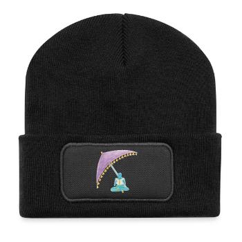Meditation unterm Farbvorhang - Recycelte Patch Beanie - Schwarz - Vorne
