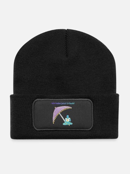 Urlaubsträume unter Zeltschirm - Recycelte Patch Beanie - Schwarz