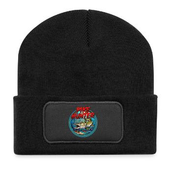 Hecht Angeln Motiv - Recycelte Patch Beanie - Schwarz - Vorne