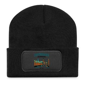 Copenhagen Denmark Canal Harbor With Church Spire - Recycled Patch Beanie - black - Front