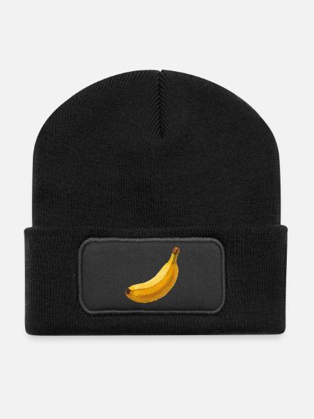 Gelbe Banane Vektorillustration - Recycelte Patch Beanie - Schwarz