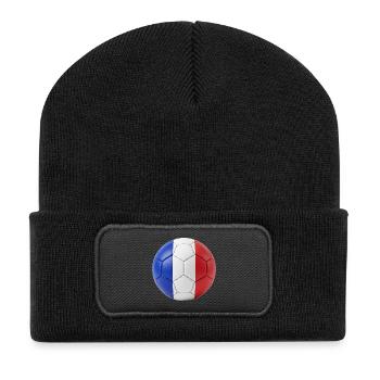 FLAGGE FRANKREICHS AUF EINEM FUSSBALL - Recycelte Patch Beanie - Schwarz - Vorne
