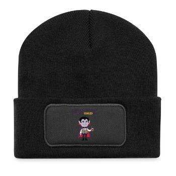 Hier für die Süßigkeiten, Halloween-Kleidung, Mama - Recycelte Patch Beanie - Schwarz - Vorne
