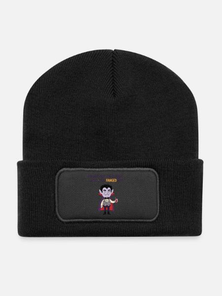Hier für die Süßigkeiten, Halloween-Kleidung, Mama - Recycelte Patch Beanie - Schwarz