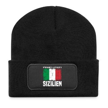 Sizilien Koordinaten - Recycelte Patch Beanie - Schwarz - Vorne