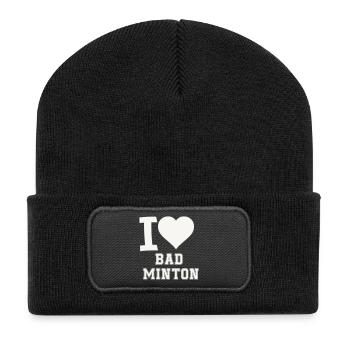 Ich liebe Badminton Herz - Recycelte Patch Beanie - Schwarz - Vorne