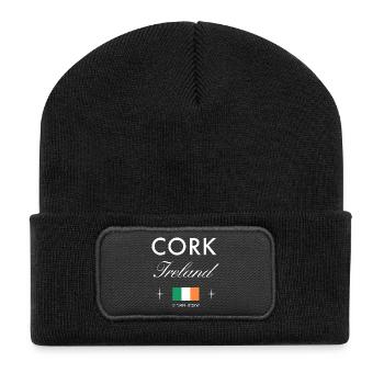 Cork Ireland Coordinates Travel Souvenir - Recycled Patch Beanie - black - Front