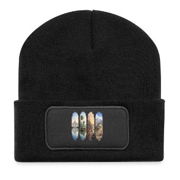 Indien Urlaub Travel – Taj Mahal & Kultur Motiv - Recycelte Patch Beanie - Schwarz - Vorne