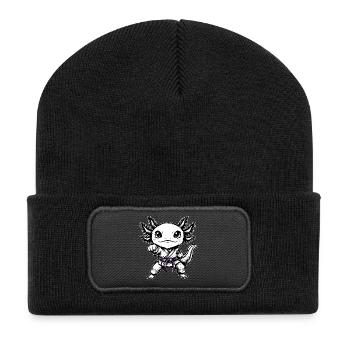 Axolotl Karate Violettgurt – Cute Martial Arts - Recycelte Patch Beanie - Schwarz - Vorne