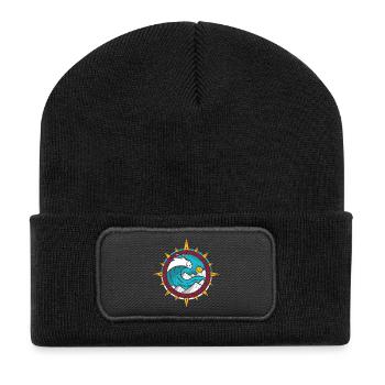 Kühner Comic Hokusai Wellenkompass-Kunst - Recycelte Patch Beanie - Schwarz - Vorne