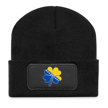 Bosnien Flagge Vierblättriges Kleeblatt - Recycelte Patch Beanie - Schwarz - Vorne