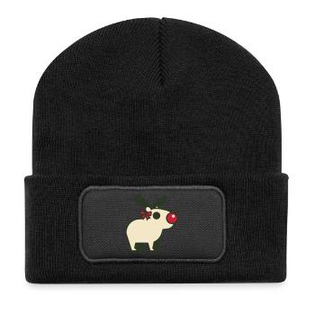 Rentier Rote Nase Icon - Recycelte Patch Beanie - Schwarz - Vorne