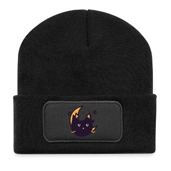 Mondkatze im Traumlicht - Recycelte Patch Beanie - Schwarz - Vorne