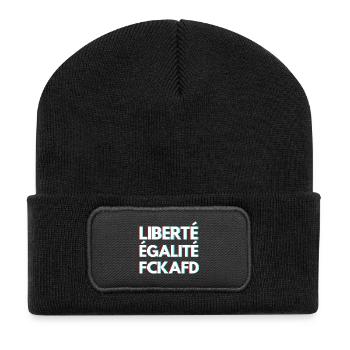 FCKAFD – Freiheit, Gleichheit, Solidarität - Recycelte Patch Beanie - Schwarz - Vorne