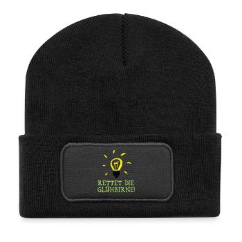 Rettet die Glühbirne! - Save the Bulb! - Recycelte Patch Beanie - Schwarz - Vorne