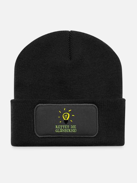Rettet die Glühbirne! - Save the Bulb! - Recycelte Patch Beanie - Schwarz