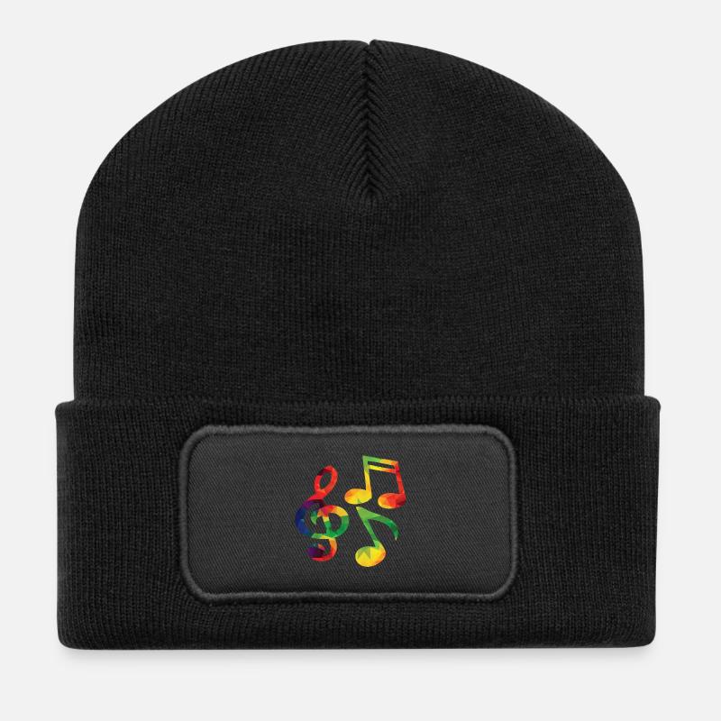 Bunte Musiknoten - Recycelte Patch Beanie - Schwarz
