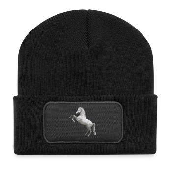 Pferd - Recycelte Patch Beanie - Schwarz - Vorne