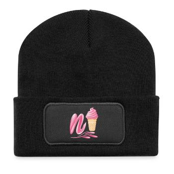 N'ice Erdbeer-Softeis-Emoji mit Buchstaben N - Recycelte Patch Beanie - Schwarz - Vorne
