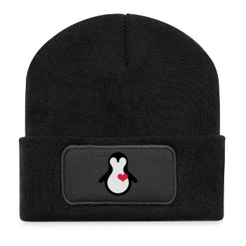 penguin with heart - Recycled Patch Beanie - black - Front