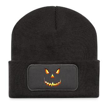 Halloween Kürbis böses Gesicht Verkleidung Pumpkin - Recycelte Patch Beanie - Dunkelgrau - Vorne