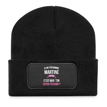 Martine super pouvoir femme - Beanie recyclé à patch - noir - Devant
