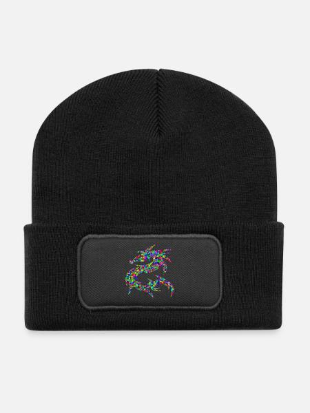 Dragon Neon Geometric Gift - Recycled Patch Beanie - black