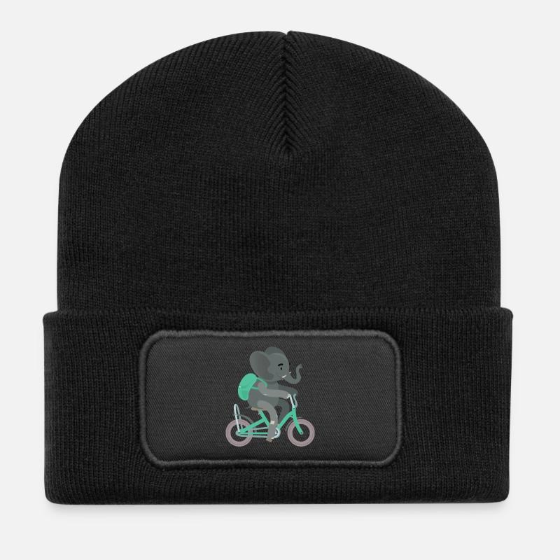 Rucksack Elefant Fahrrad Einschulung kita - Recycelte Patch Beanie - Schwarz