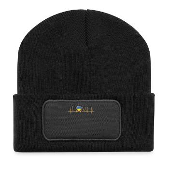home roots heimat love heart from Ukraine - Recycelte Patch Beanie - Schwarz - Vorne
