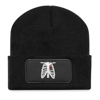 Herz Skelett heart love skull totenkopf biker rock - Recycelte Patch Beanie - Schwarz - Vorne