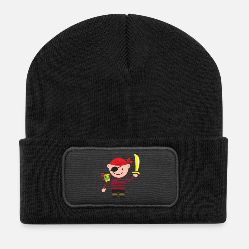 kleiner Pirat mit Papagei - Recycelte Patch Beanie - Schwarz