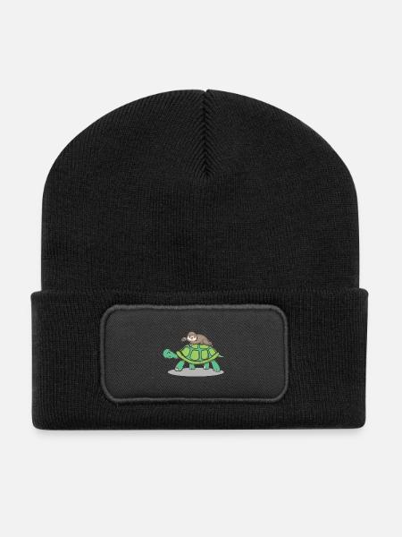 Faultier Rennen T-Shirt - Recycelte Patch Beanie - Schwarz