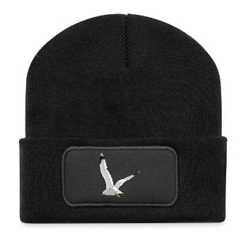 Möwe im Flug - Recycelte Patch Beanie - Schwarz - Vorne