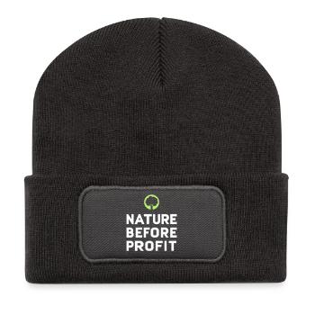 Nature Before Profit | Wald Bäume Natur Naturliebe - Recycelte Patch Beanie - Dunkelgrau - Vorne
