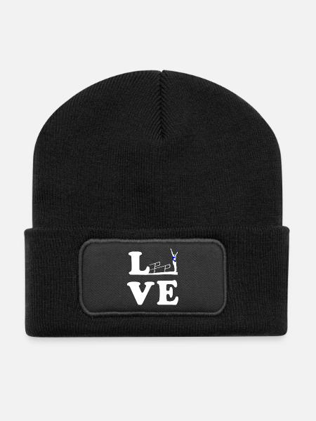 Turmspringen Turmspringerin Wasserspringen LOVE - Recycelte Patch Beanie - Schwarz