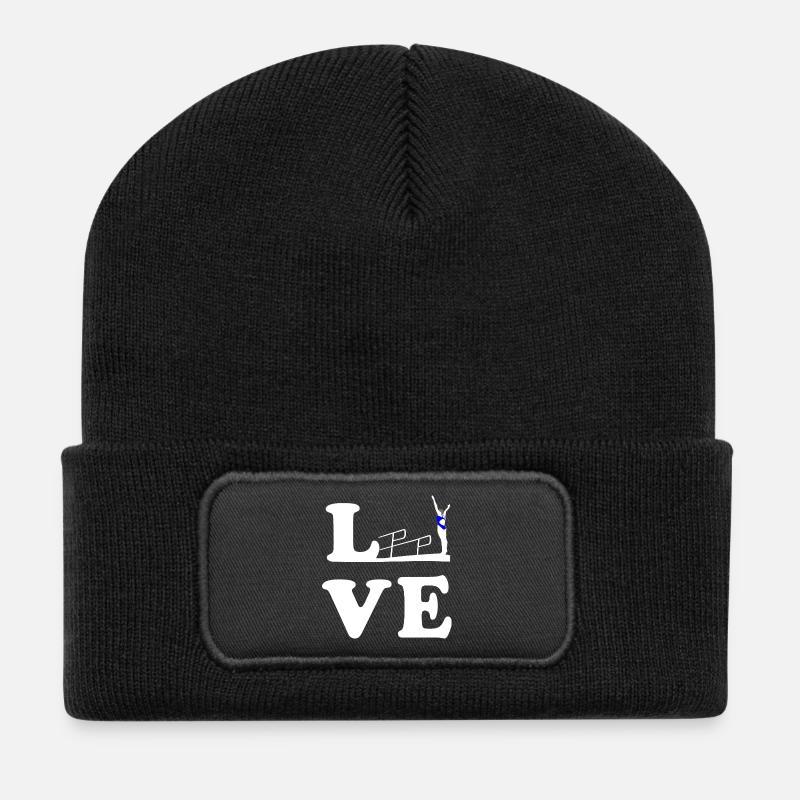 Turmspringen Turmspringerin Wasserspringen LOVE - Recycelte Patch Beanie - Schwarz