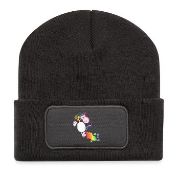 Unicorn farts a rainbow - Recycled Patch Beanie - dark grey - Front