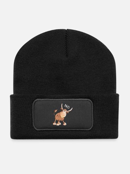 Nö Stier - Bulle- Kuh - Comic - Nein - Fun - Recycelte Patch Beanie - Schwarz