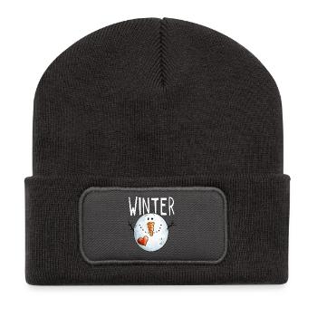 Winter Schneemann - Schneemänner - Schnee - Kälte - Recycelte Patch Beanie - Dunkelgrau - Vorne