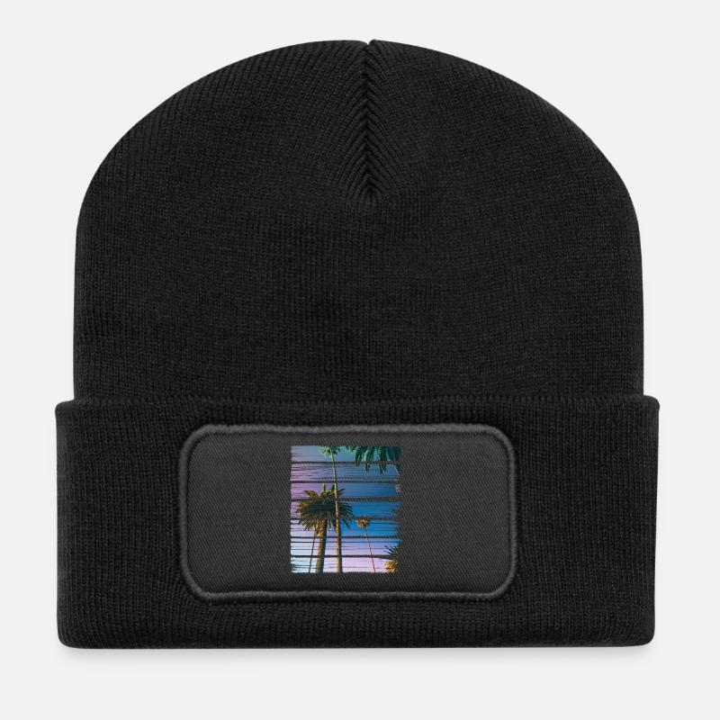 Palmen - Recycelte Patch Beanie - Schwarz