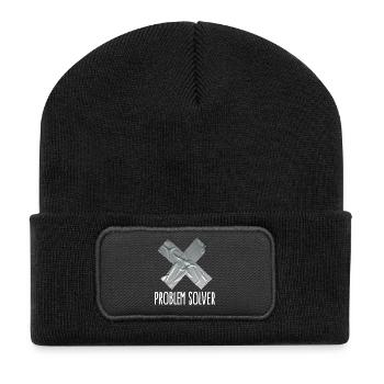 Problem solver marrant Ruban adhésif mari père - Beanie recyclé à patch - noir - Devant