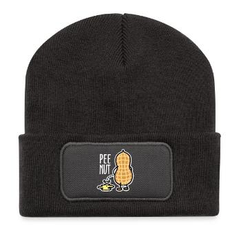 Lustig PEE-NUT  Nuss Erdnuss pinkeln Wortspiel - Recycelte Patch Beanie - Dunkelgrau - Vorne