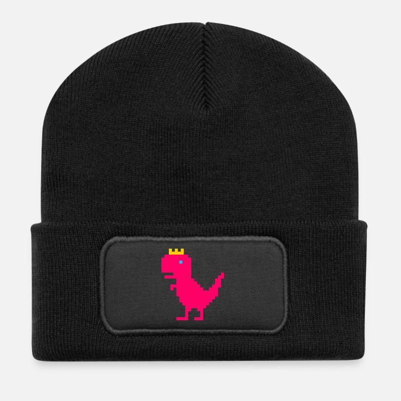 Dinosaure rose avec couronne dorée - Beanie recyclé à patch - noir