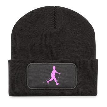Randonneur avec marche nordique - Beanie recyclé à patch - charbon - Devant