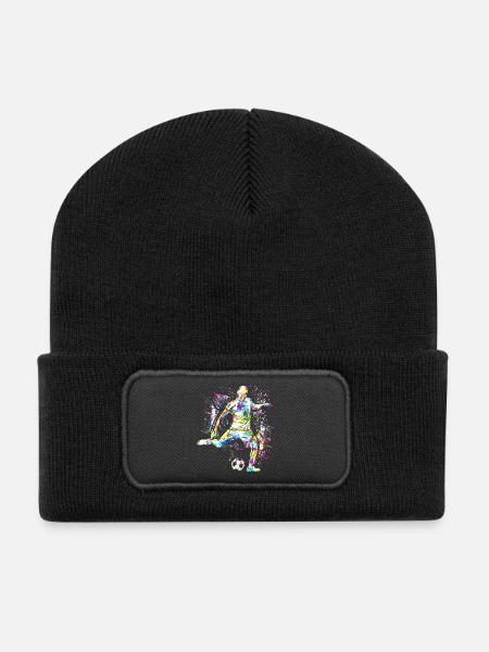 Fussball - Fussballspieler Cristiano - Bunt - Recycelte Patch Beanie - Schwarz