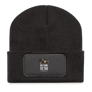 Jungle Monkey Bienvenue Design - Beanie recyclé à patch - charbon - Devant
