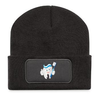 strahlender weißer Zahn mit Zahncreme als Comic - Recycelte Patch Beanie - Dunkelgrau - Vorne