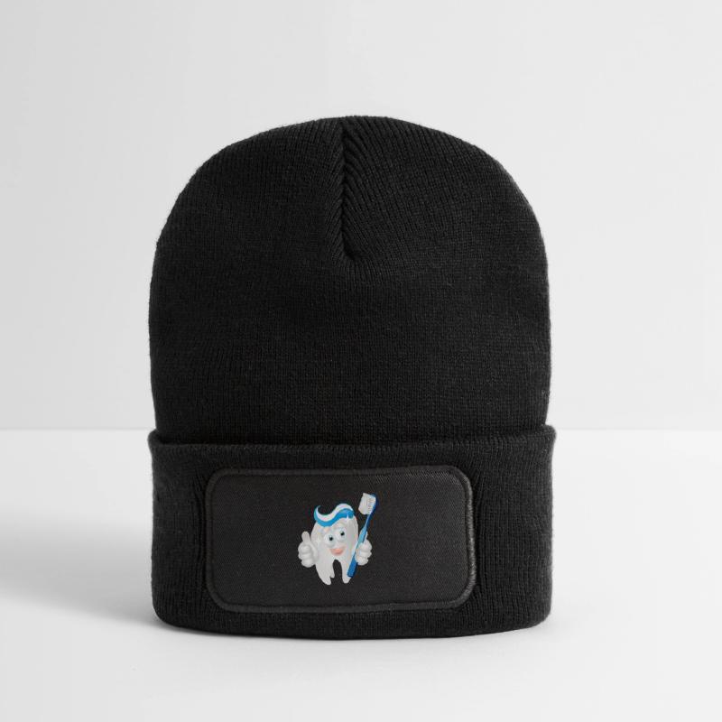 radiant white tooth with toothpaste as a comic Recycled Patch Beanie