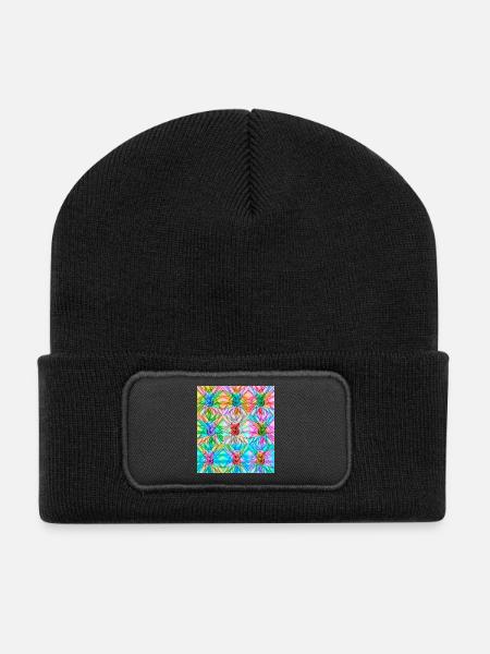 Vibrant Can and Abstract Light Pattern - Recycled Patch Beanie - black